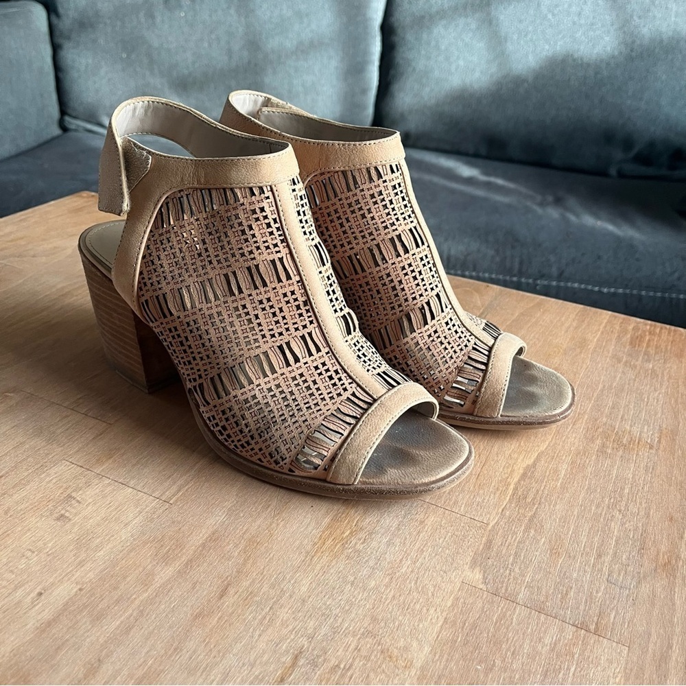 Vince Camuto Woven Tan Block Heel Sandals